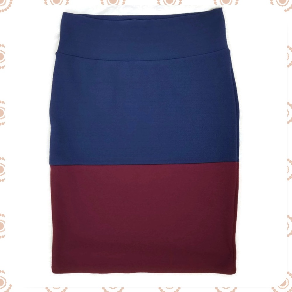 LuLaRoe Cassie Skirt L Color Block Knee Length